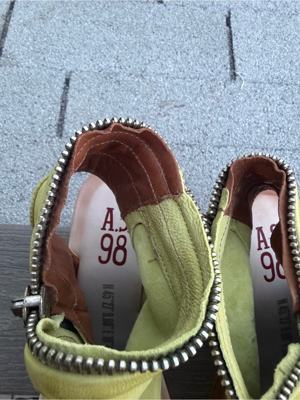 A.S.98 Yellow Open-Toe Zip Wedge Sandals - Picture 10 of 16